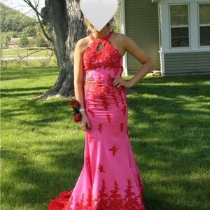 Elegant Pink and Red Evening Gown